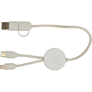 Logotrade werbemittel das Foto: Chechia 30 cm 5-in-1 Kabel aus recyceltem Kunststoff für Datenübertragung und 27W Schnellladung mit Bambusdetails