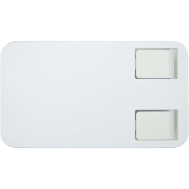 Logotrade werbemittel das Foto: Alhena Klappbare Smartphonehalterung aus recyceltem Kunststoff mit Metallständer für den Schreibtisch