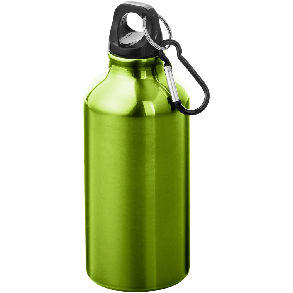Logo trade business gifts image of: Oregon 400 ml aluminium water bottle with carabiner