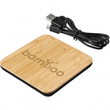 Logo trade promotional gifts picture of: Leaf 5W bamboo and fabric wireless charging pad