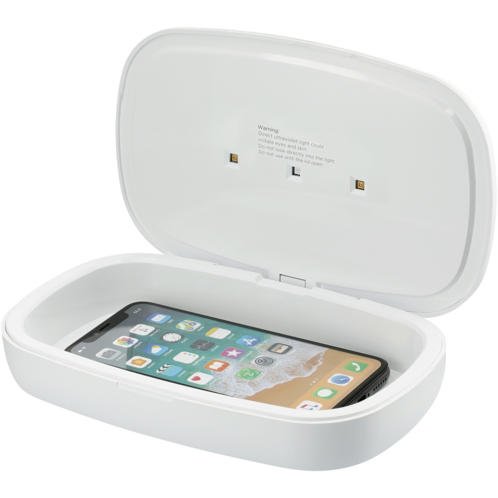 Logotrade promotional merchandise picture of: Capsule UV smartphone sanitizer with 5W wireless charging pad