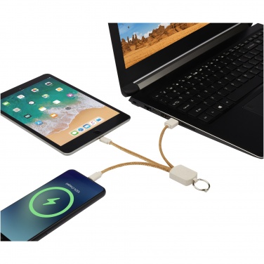 Logo trade promotional merchandise photo of: Bates wheat straw and cork 3-in-1 charging cable