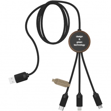 Logo trade business gift photo of: SCX.design C36 3-in-1 rPET light-up logo extended charging cable with round bamboo casing