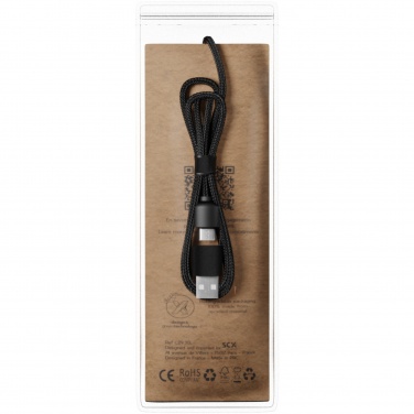 Logo trade promotional items image of: SCX.design C37 5-in-1 rPET light-up logo charging cable with round wooden casing