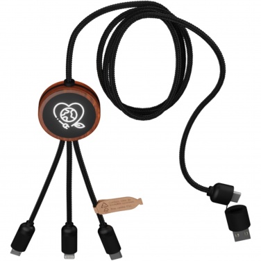 Logotrade promotional gift picture of: SCX.design C37 5-in-1 rPET light-up logo charging cable with round wooden casing