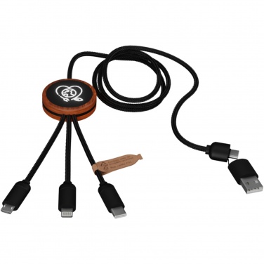 Logo trade promotional gift photo of: SCX.design C37 5-in-1 rPET light-up logo charging cable with round wooden casing