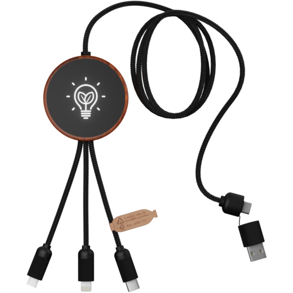 Logo trade promotional products image of: SCX.design C40 5-in-1 rPET light-up logo charging cable and 10W charging pad