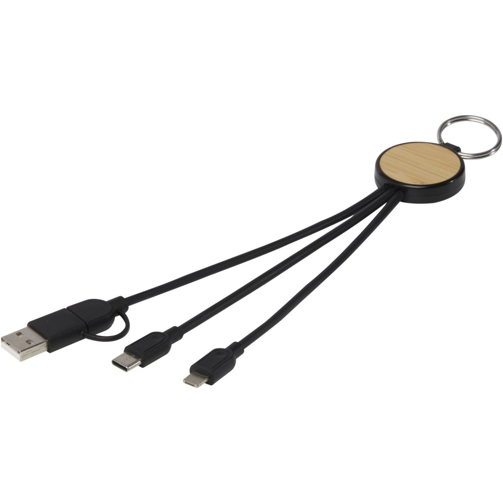 Logotrade promotional item picture of: Tecta 6-in-1 recycled plastic/bamboo charging cable with keyring