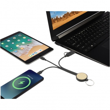 Logo trade promotional products picture of: Tecta 6-in-1 recycled plastic/bamboo charging cable with keyring