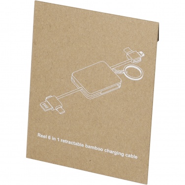 Logo trade promotional items image of: Reel 6-in-1 retractable bamboo key ring charging cable