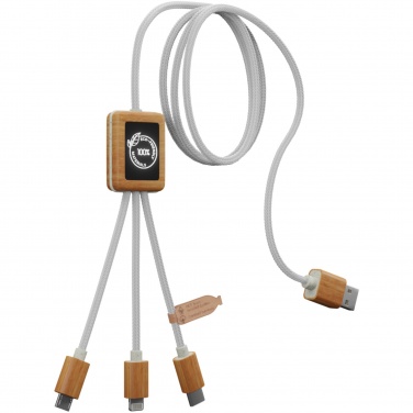 Logotrade business gift image of: SCX.design C39 3-in-1 rPET light-up logo charging cable with squared bamboo casing
