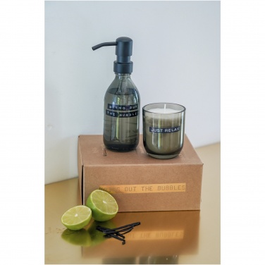 Logo trade promotional items picture of: Wellmark Discovery 200 ml hand soap dispenser and 150 g scented candle set - dark amber fragrance