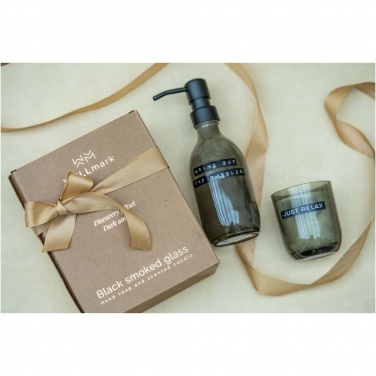 Logotrade corporate gift picture of: Wellmark Discovery 200 ml hand soap dispenser and 150 g scented candle set - dark amber fragrance