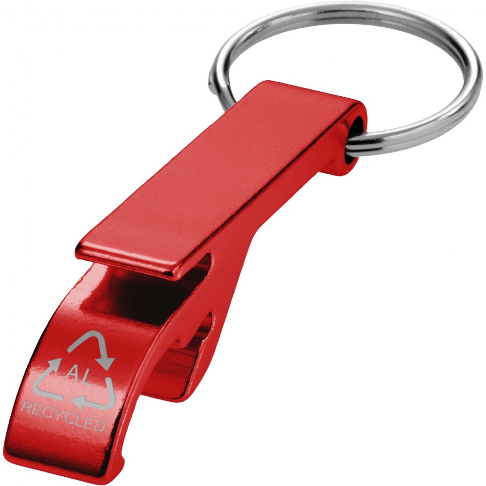 Logo trade promotional merchandise picture of: Tao RCS recycled aluminium bottle and can opener with keychain 