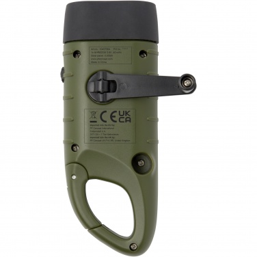Logotrade promotional products photo of: Helios recycled plastic solar dynamo flashlight with carabiner