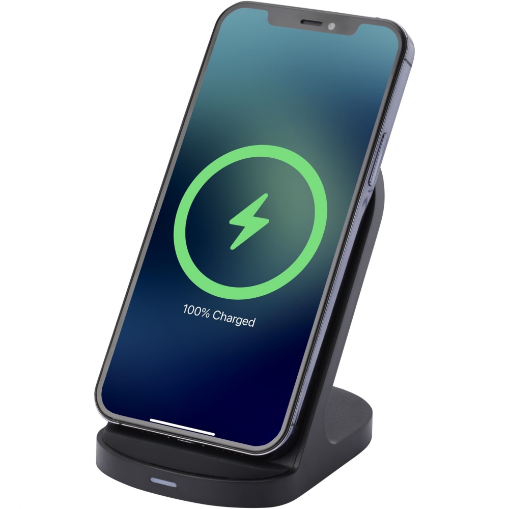 Logotrade promotional giveaway image of: Loop 15W dual coil RCS recycled plastic wireless charging stand