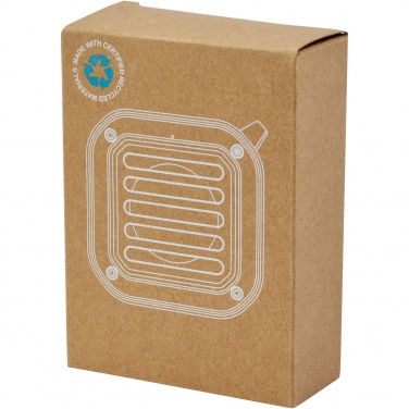 Logo trade advertising product photo of: Solo 3W IPX5 RCS recycled plastic solar Bluetooth® speaker with carabiner 