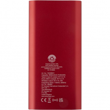 Logotrade promotional giveaway image of: Juice 8000 mAh Type-C recycled aluminium wireless power bank