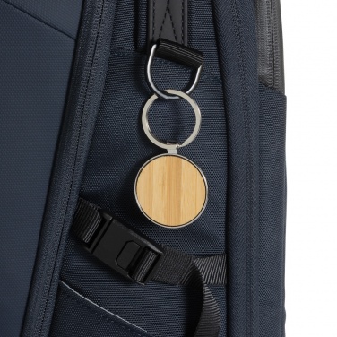 Logo trade promotional gifts picture of: RCS recycled zinc alloy round keychain with bamboo