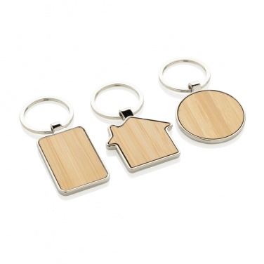 Logo trade promotional merchandise image of: RCS recycled zinc alloy rectangle keychain with bamboo
