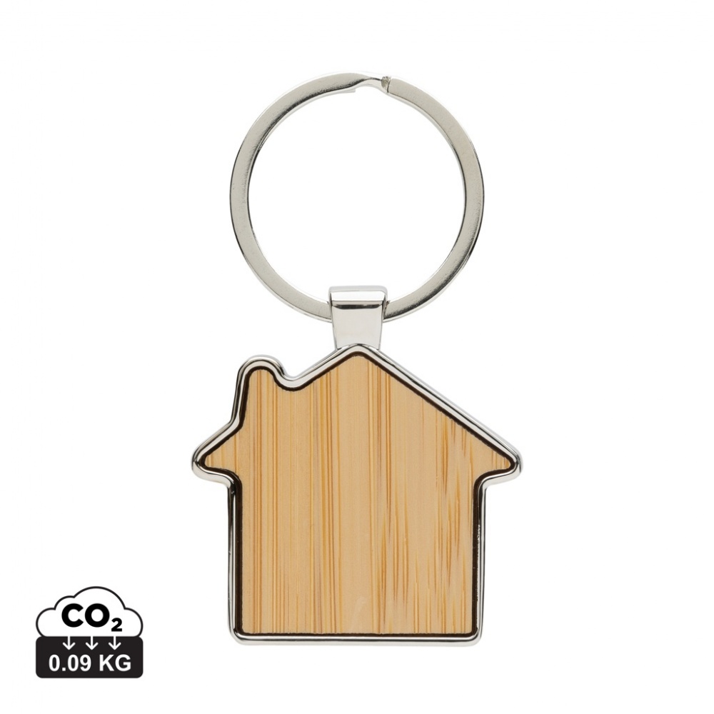Logo trade promotional products picture of: RCS recycled zinc alloy house keychain with bamboo