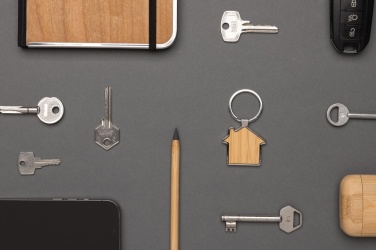Logo trade promotional giveaway photo of: RCS recycled zinc alloy house keychain with bamboo