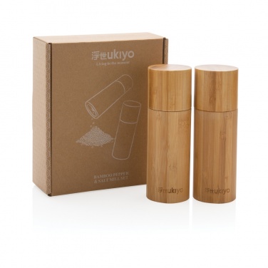 Logo trade promotional products image of: Ukiyo bamboo salt and pepper mill set