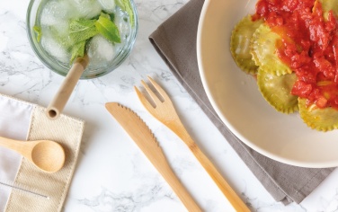 Logo trade promotional giveaways image of: Reusable bamboo travel cutlery set