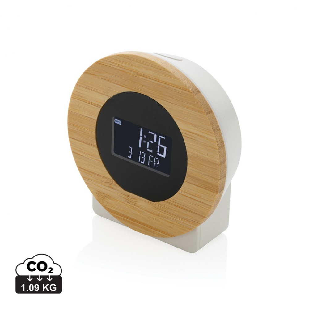 Logo trade promotional merchandise image of: Utah RCS rplastic and bamboo LCD desk clock