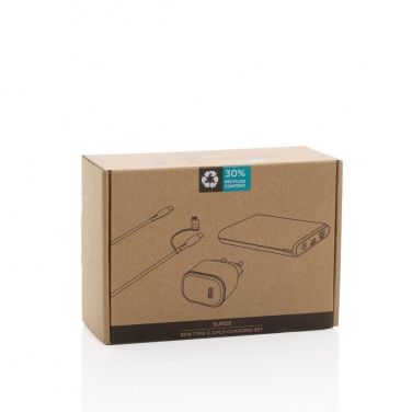 Logo trade promotional giveaway photo of: Surge RCS recyled PET 20W type C 3 pcs charging set