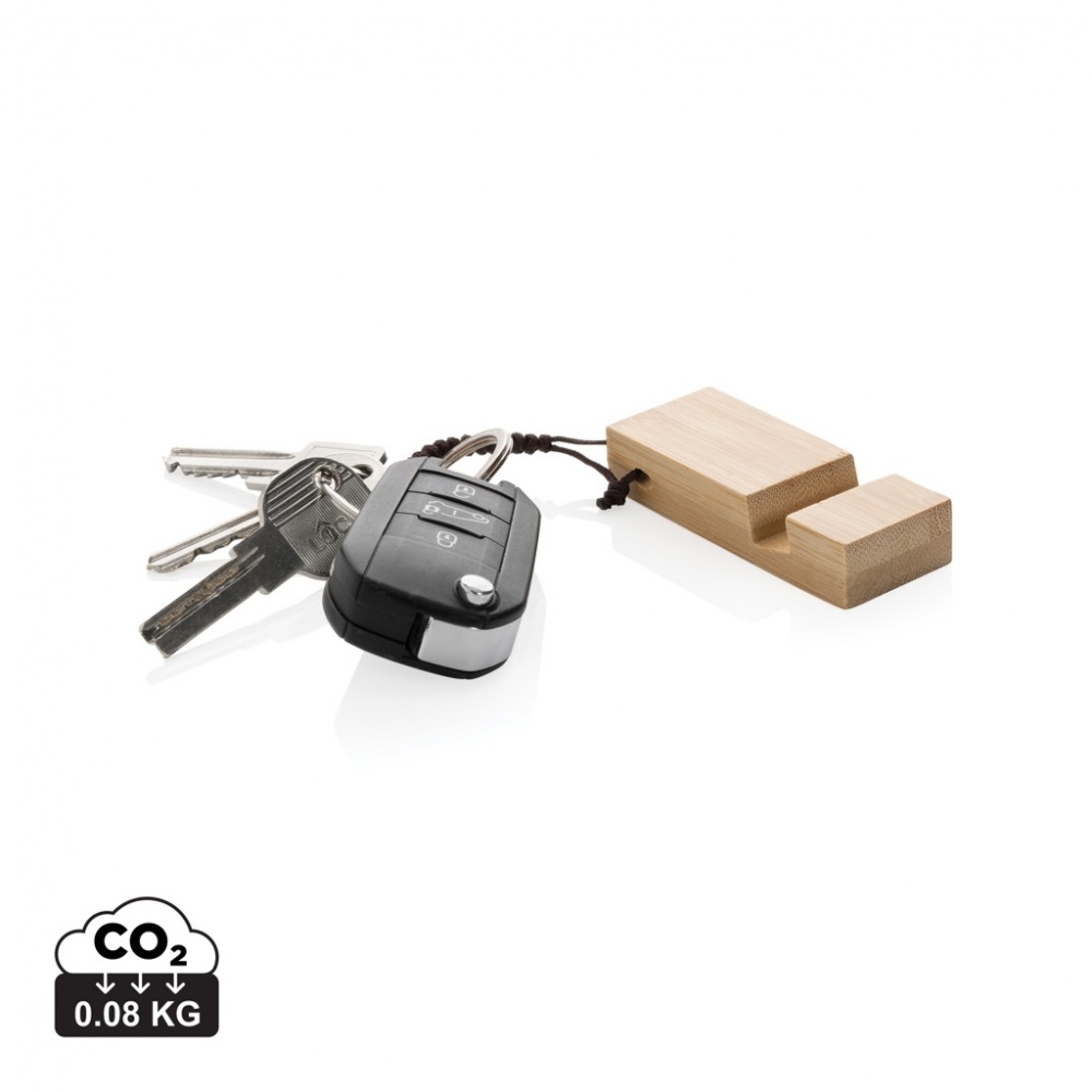Logotrade promotional gift picture of: Standkey bamboo keychain phone stand