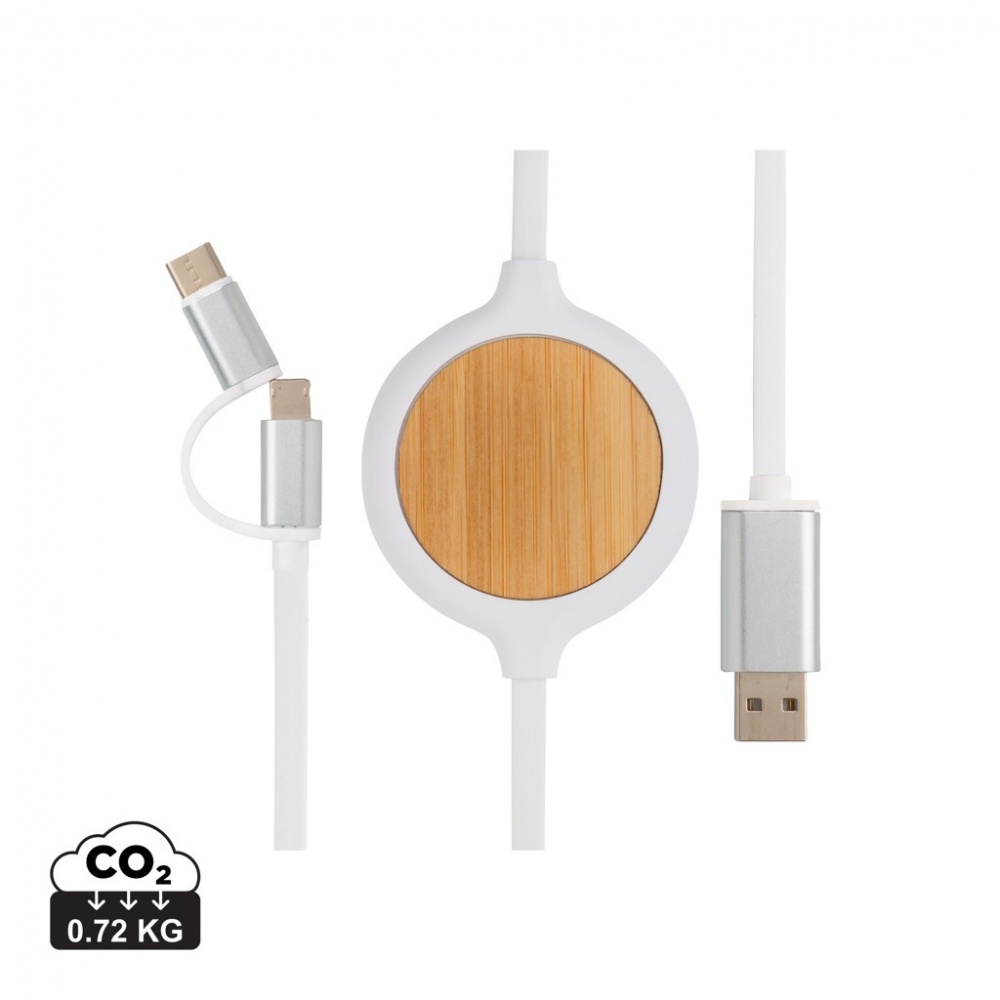 Logo trade promotional merchandise picture of: 3-in-1 cable with 5W bamboo wireless charger