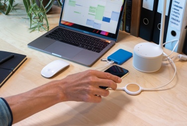 Logo trade business gift photo of: 3-in-1 cable with 5W bamboo wireless charger