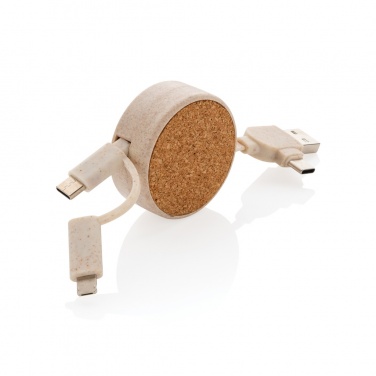 Logo trade promotional merchandise picture of: Cork and Wheat 6-in-1 retractable cable