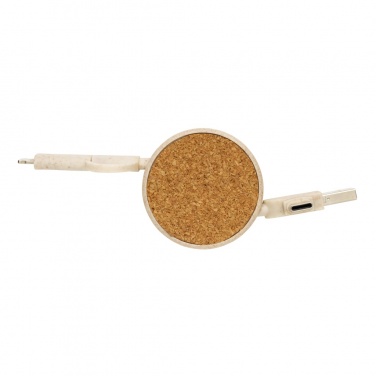 Logo trade promotional gifts image of: Cork and Wheat 6-in-1 retractable cable