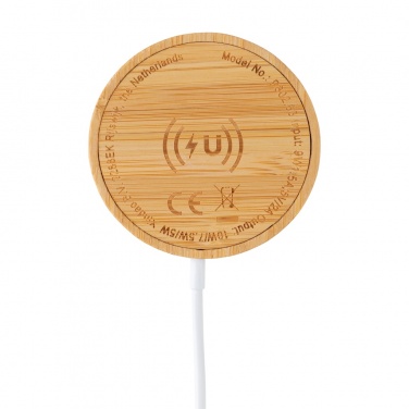 Logo trade promotional items picture of: 10W bamboo magnetic wireless charger