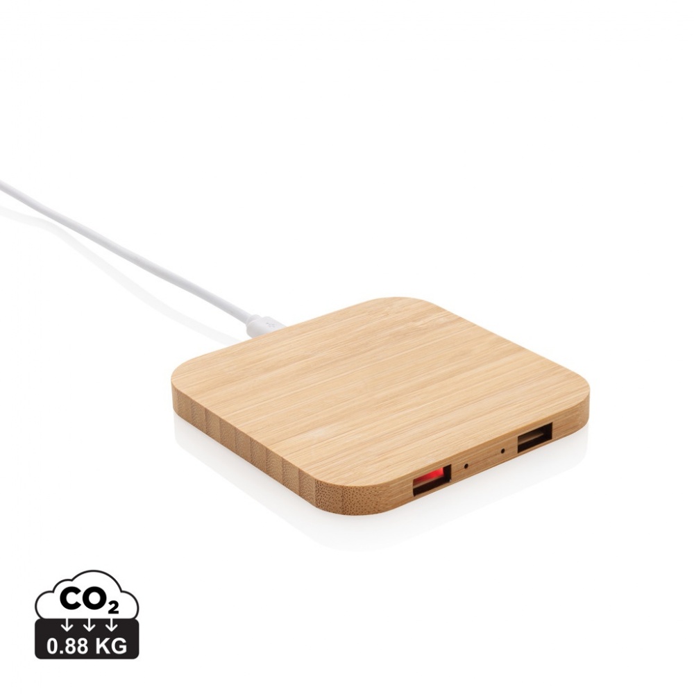 Logotrade promotional item image of: Bamboo 5W wireless charger with USB