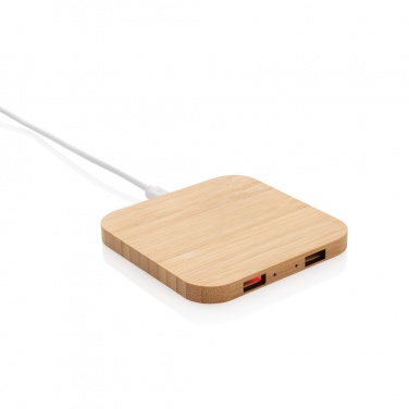 Logo trade promotional merchandise photo of: Bamboo 5W wireless charger with USB