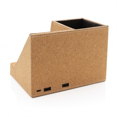 Logo trade promotional items image of: Cork pen holder and 5W wireless charger