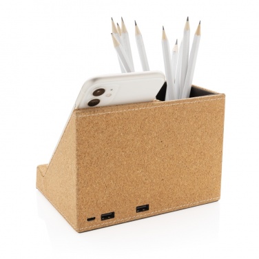 Logo trade business gift photo of: Cork pen holder and 5W wireless charger