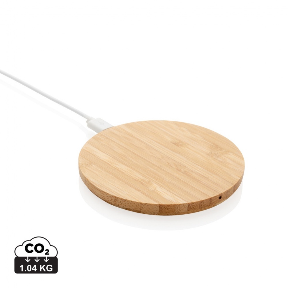 Logo trade promotional giveaways picture of: Bamboo 5W round wireless charger