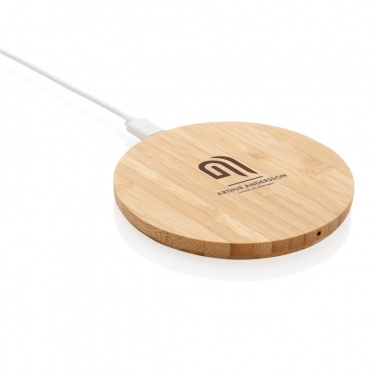 Logo trade business gift photo of: Bamboo 5W round wireless charger