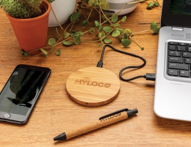 Logotrade promotional merchandise image of: Bamboo 5W round wireless charger