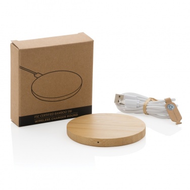 Logo trade promotional item photo of: Bamboo 5W round wireless charger