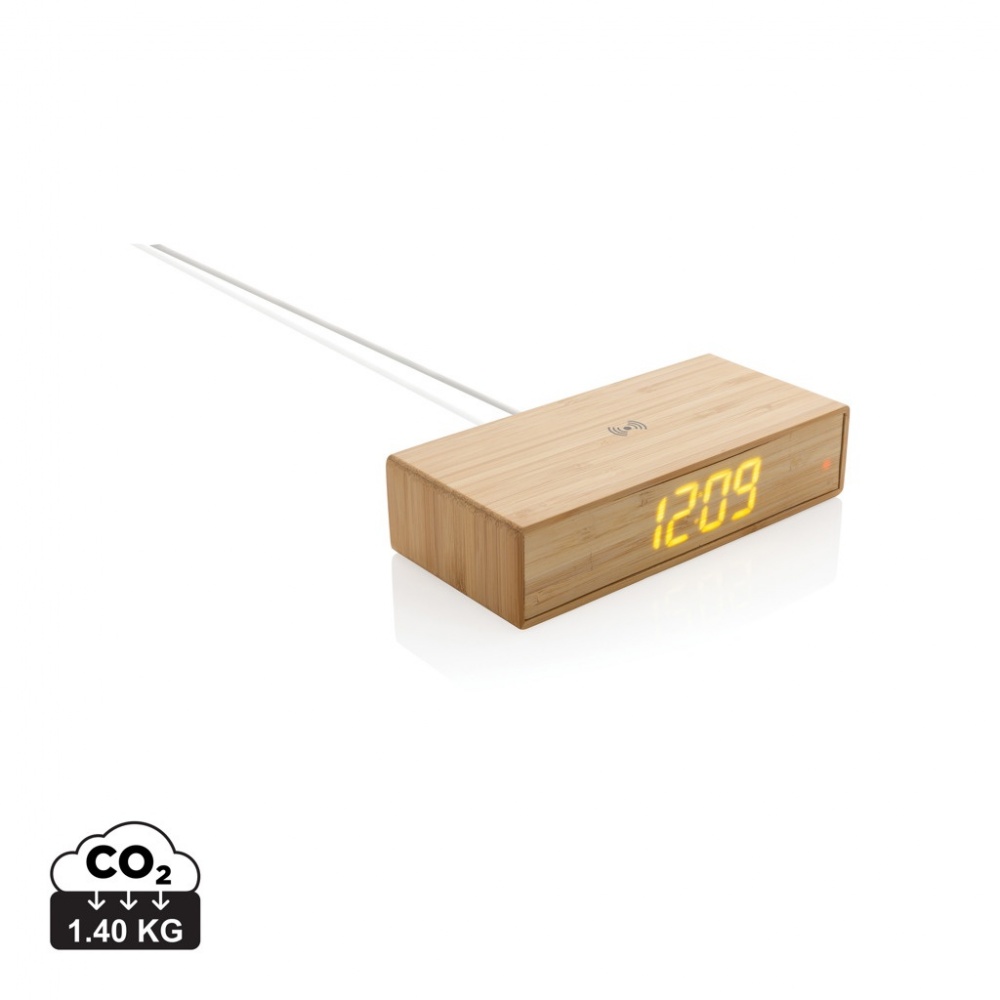 Logo trade promotional merchandise image of: Bamboo alarm clock with 5W wireless charger