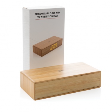 Logo trade promotional item photo of: Bamboo alarm clock with 5W wireless charger