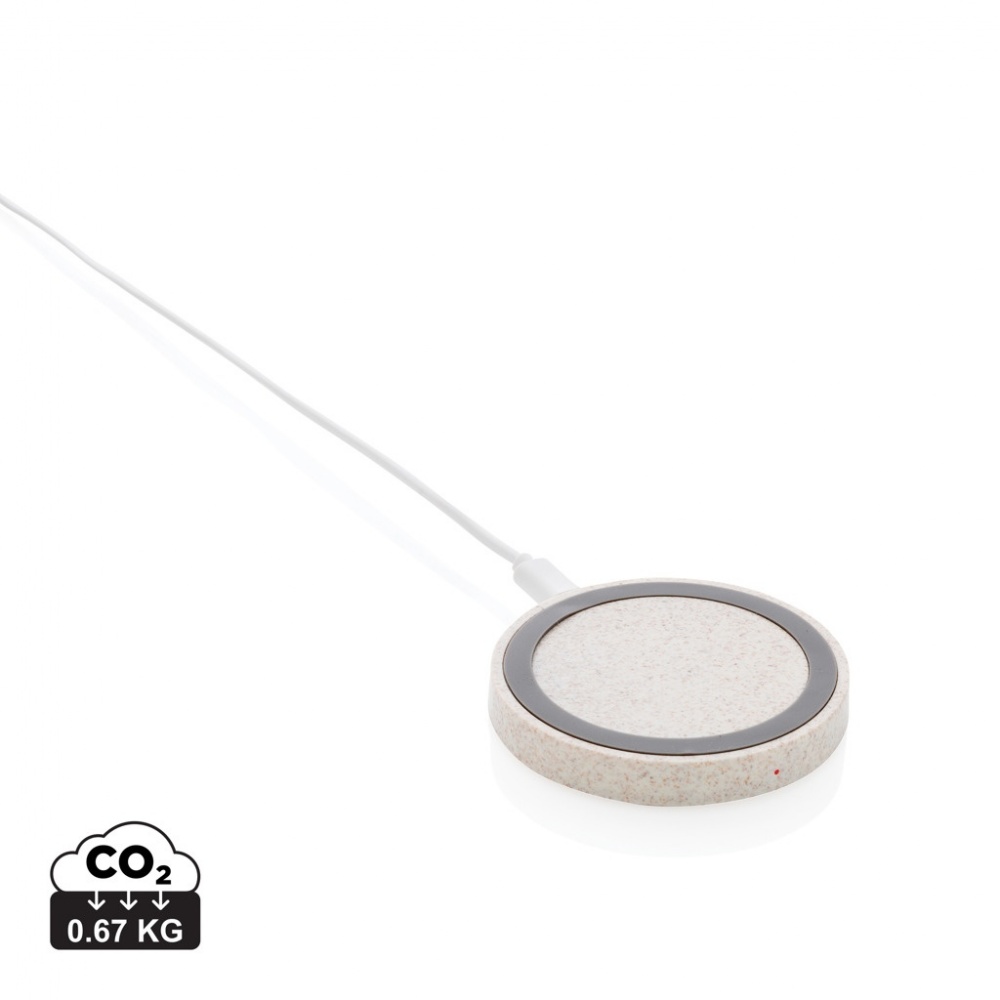 Logo trade promotional item photo of: Wheat Straw 5W round wireless charging pad