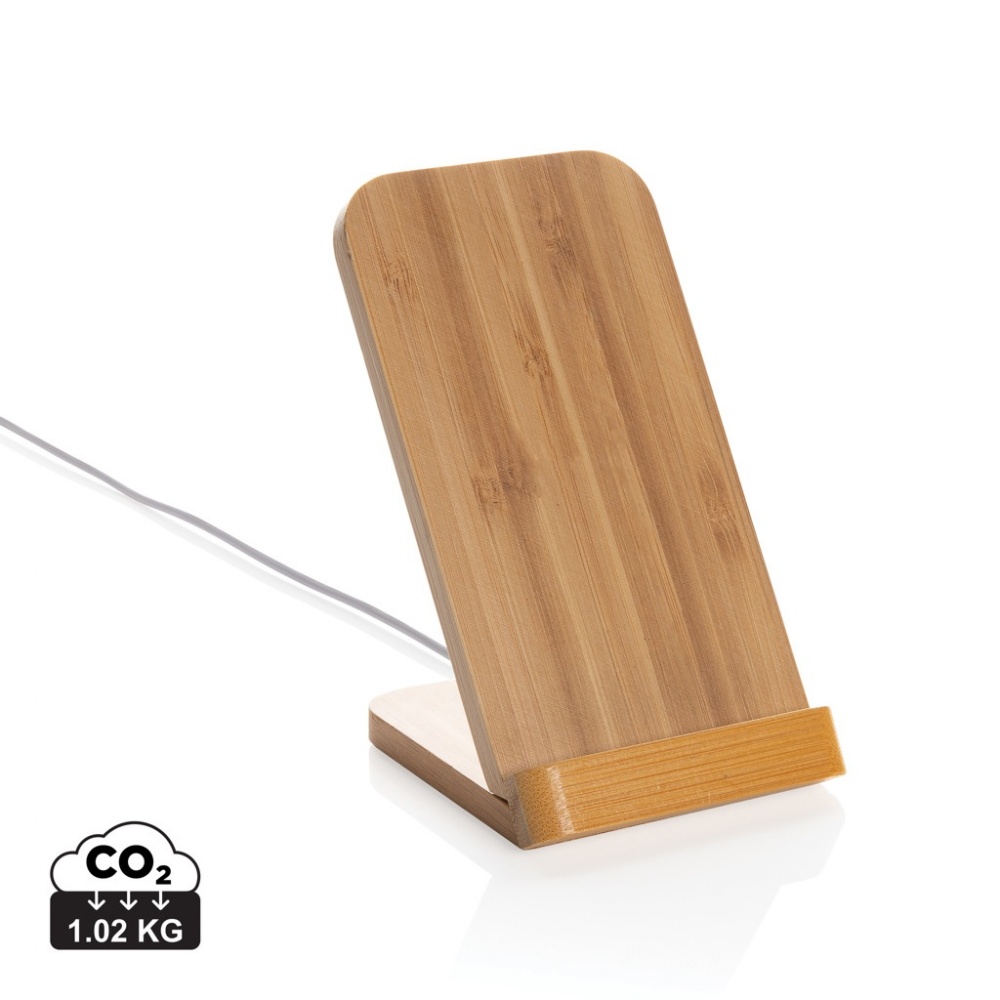 Logo trade corporate gifts image of: Bamboo 5W wireless charging stand