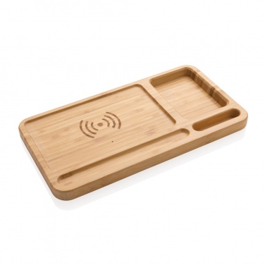 Logo trade corporate gifts picture of: Bamboo desk organiser 10W wireless charger