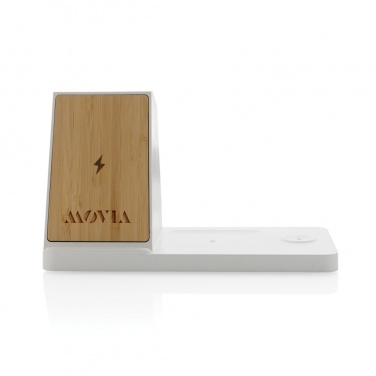 Logotrade corporate gift image of: Ontario recycled plastic & bamboo 3-in-1 wireless charger